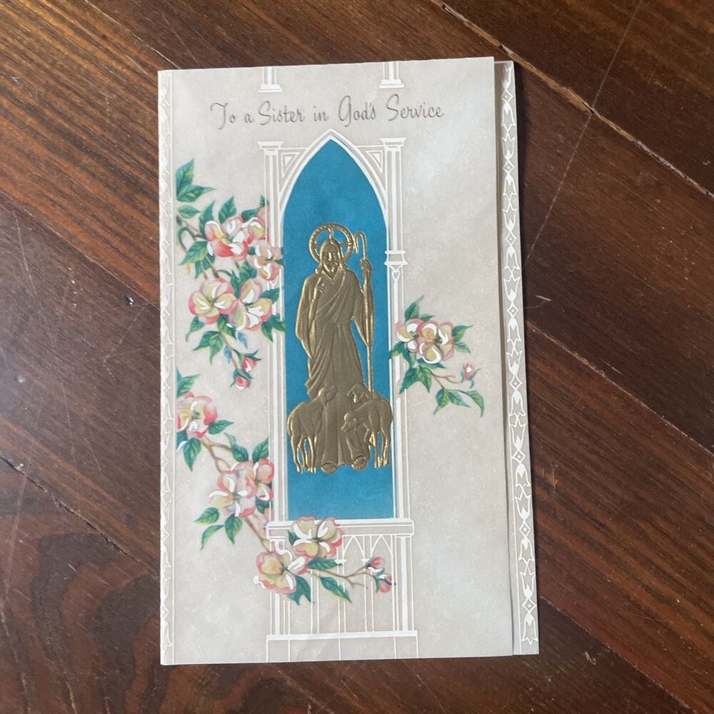 Vintage Greeting Card To a Sister in Gods Service Nun Easter Envelope Catholic